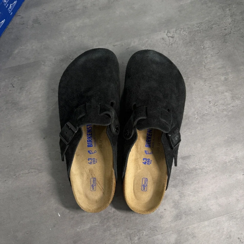 Birkenstock Boston Clogs Mens 43 Black Suede Soft Footbed Mules 0660471